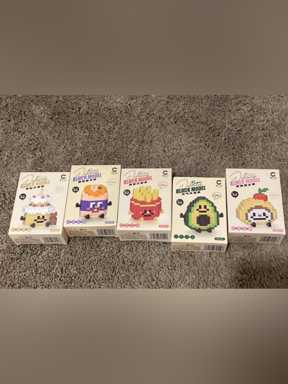 Block Model Kids Toys Set of 5– cute food themes!